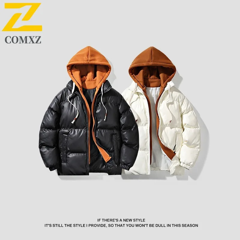 COMXZ الرجال القطن وسادة مبطنة الحد الأدنى مقنعين سميكة الدافئة التخييم الثلجي الحشو معطف 2025 التزلج يندبروف الشتاء سترة