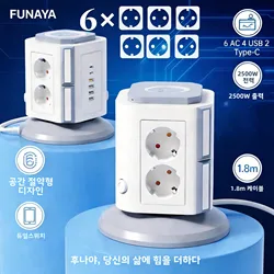 Tower Multi Power Strip Vertical EU Plug 12 Way Outlets Sockets with USB Surge Protector Circuit Protection 2m Extension Cord