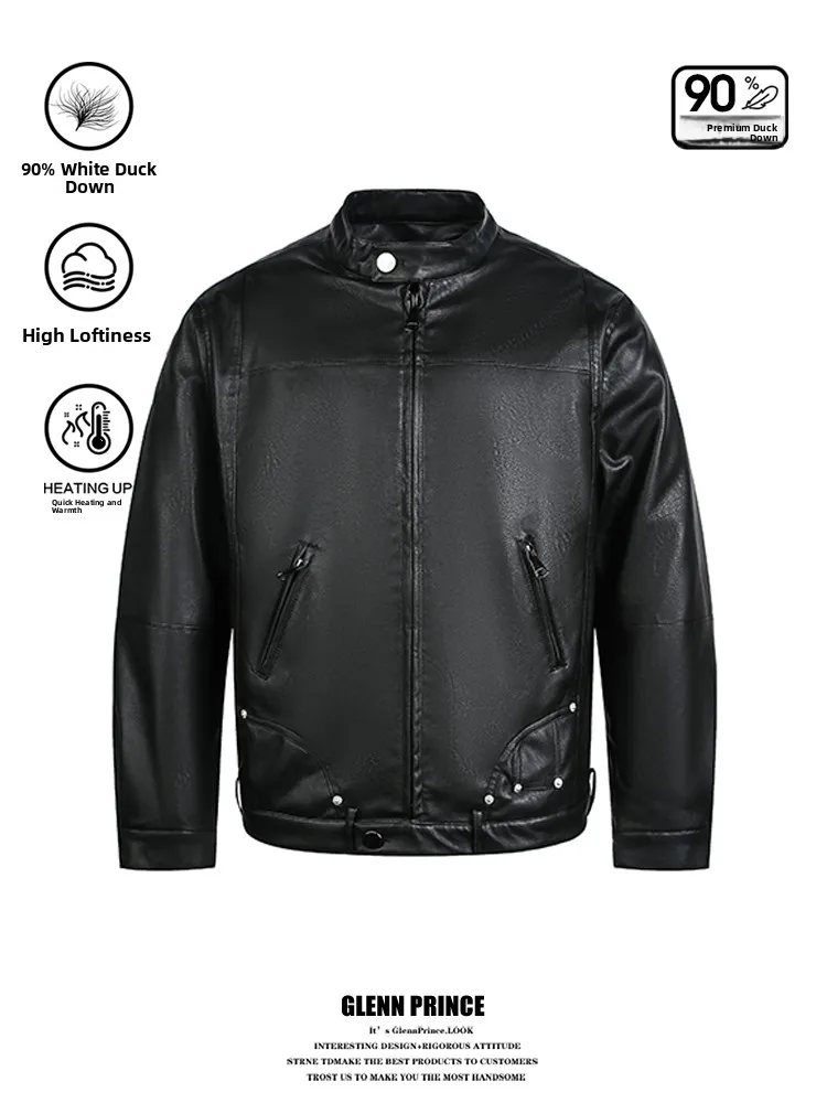 

GPstudio Новая мужская кожаная куртка-байкер 90 White Du down, высококачественная, зимняя, модная, теплая, ветрозащитная