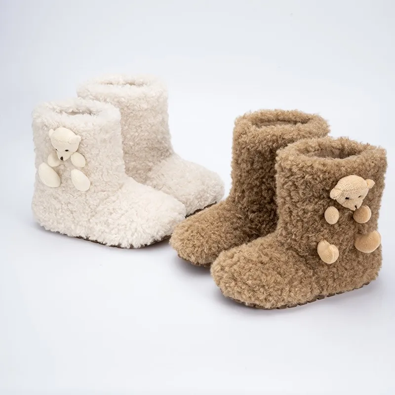 

Winter Fashion New Sweet Toddlers Fluffy Boots for Girls Cute Bear Children Ankle Snow Boots Warm Furry Hairy Kids Cotton Boots