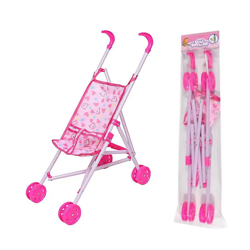 Pink Stroller Foldable Playing House Handcart Stable Plastic Doll Handcart Doll Stroller Accessories House Decoration
