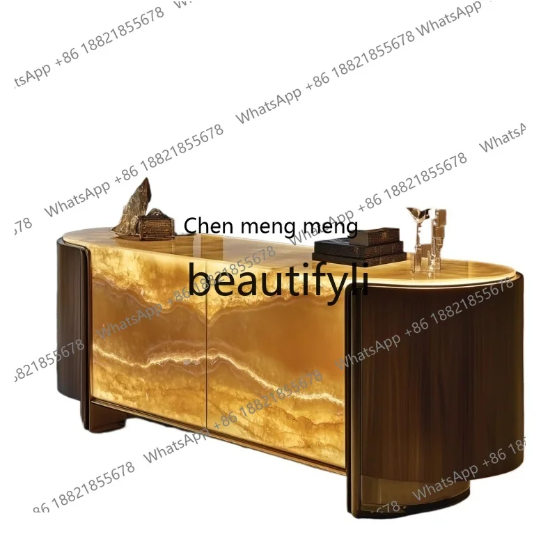 

Luminous jade luxury stone dining side cabinet Modern simple light luxury living room storage cabinet H