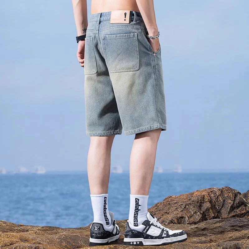 Men Trend Starry Sky Pattern Jeans Male Summer American Vintage Lightweight Breathable Denim shorts Loose Straight Casual Shorts view 3