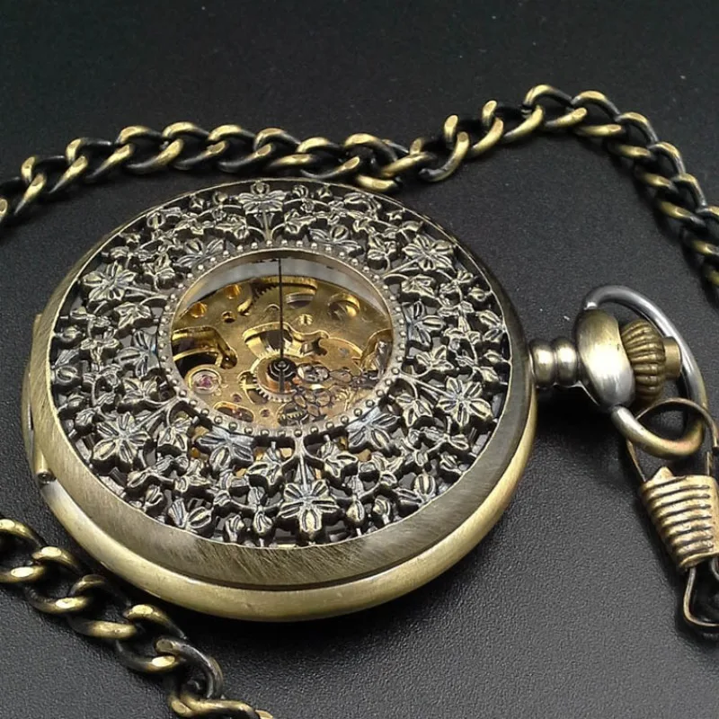 Manual mechanical pocket watch vintage carved hollow flip bronze creative Roman dial mechanical pocket watch