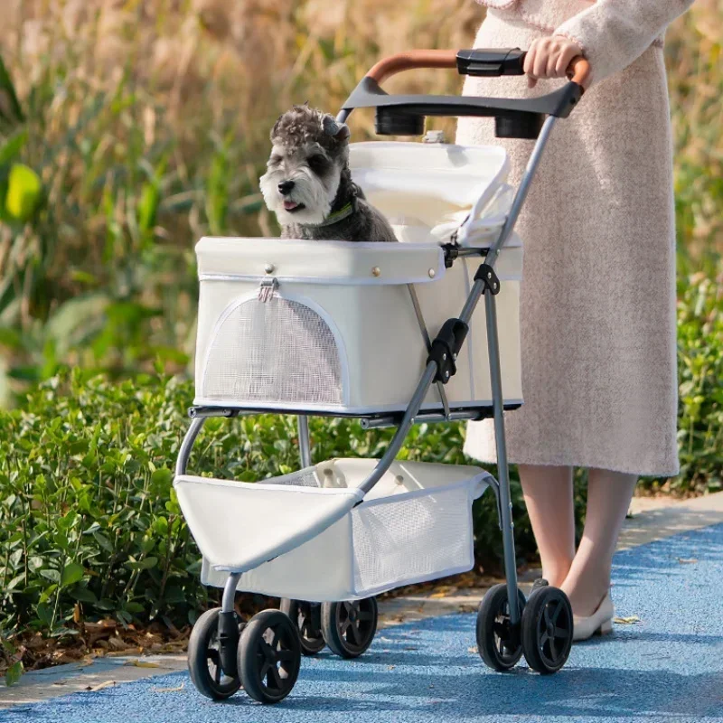 

Lightweight Pet Stroller Puppy Transporter Small and Medium Pet Stroller Folding Outdoor Travel Breathable Cat Dog Stroller