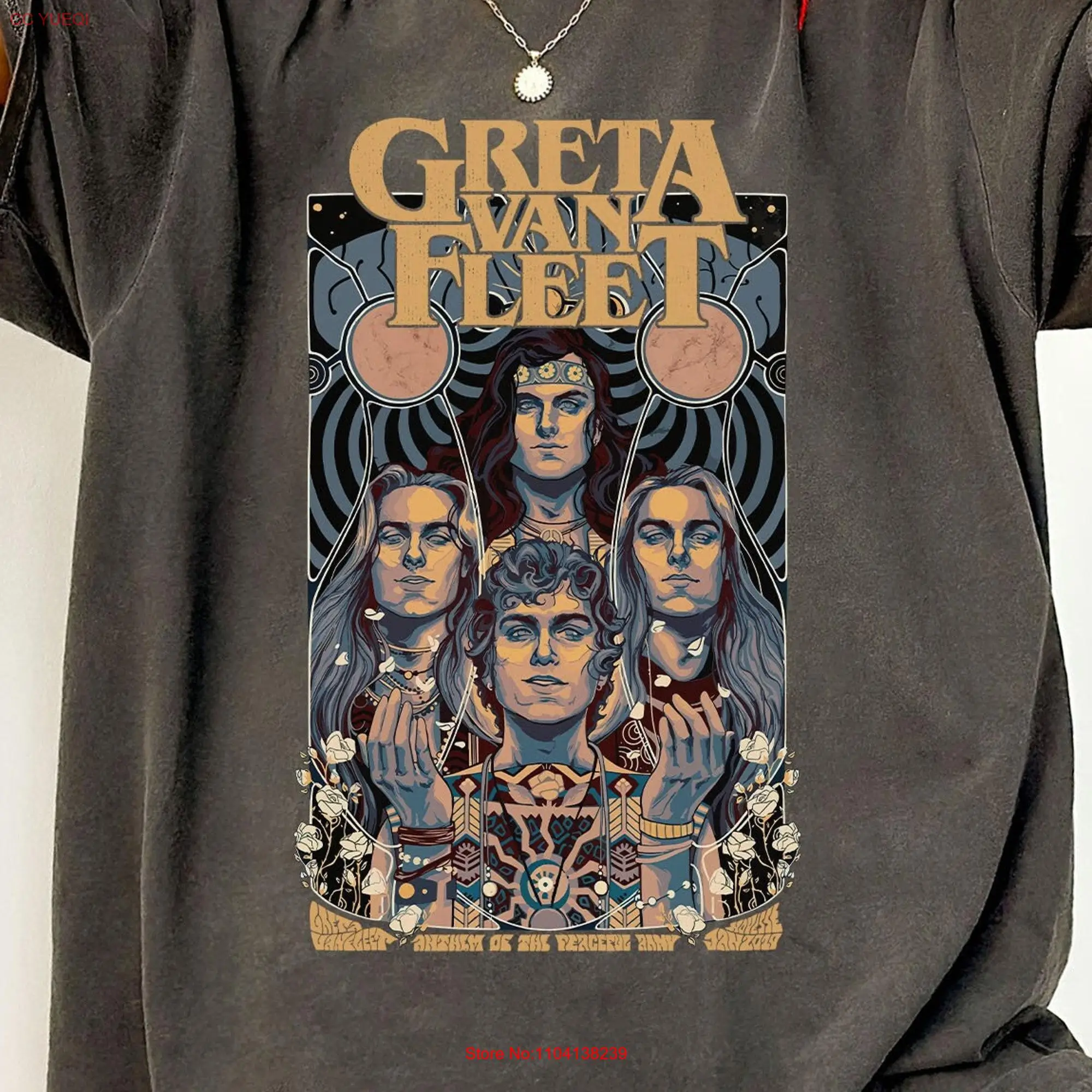 Comfort Colors Greta Van Fleet Poster T Shirt Vintage Rock Band Retro Dream In Gold Tour 2023 long or short sleeves