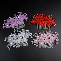 Silver Color Bridal Hair Comb Headdress White Pearl Head Flower Simple Lnsert Combs For Women Tiaras Bride Wedding Accessories