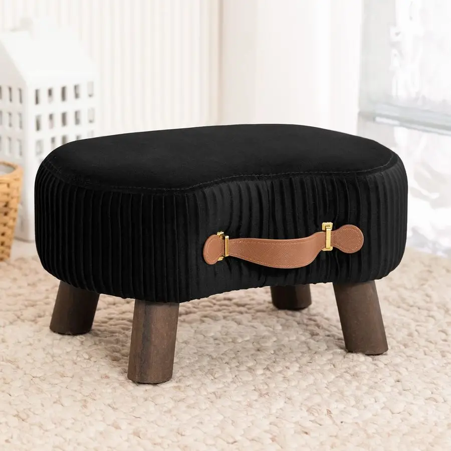 

Small Curved Foot Stool with Handle, Black Velvet Footstool and Ottomans, Modern Foot Rest with Wooden Legs, Step Stool with Pad