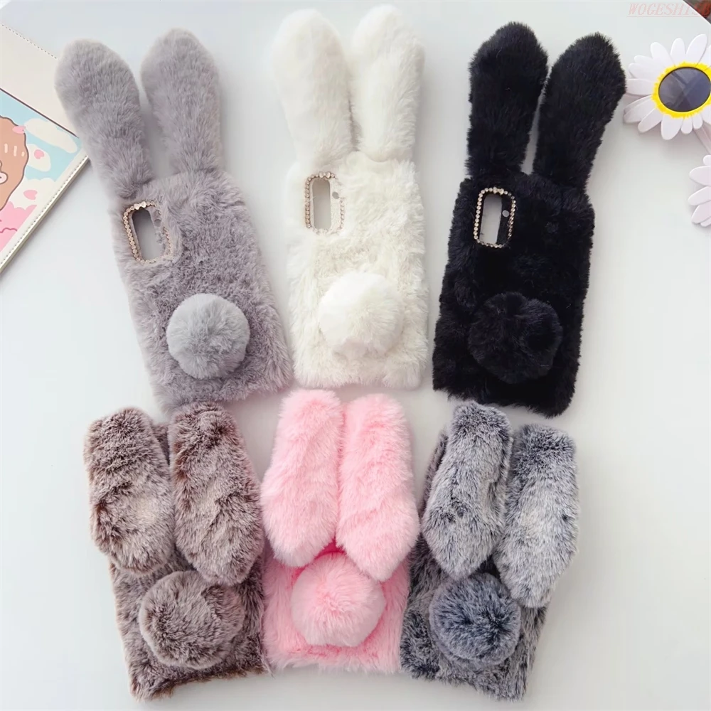 

Soft Plush Case For Samsung Galaxy A55 A35 A54 A34 A25 A24 A15 A14 A73 A53 A33 A23 Warm Furry Rabbit Hairy Bunny Fur Cover Funda