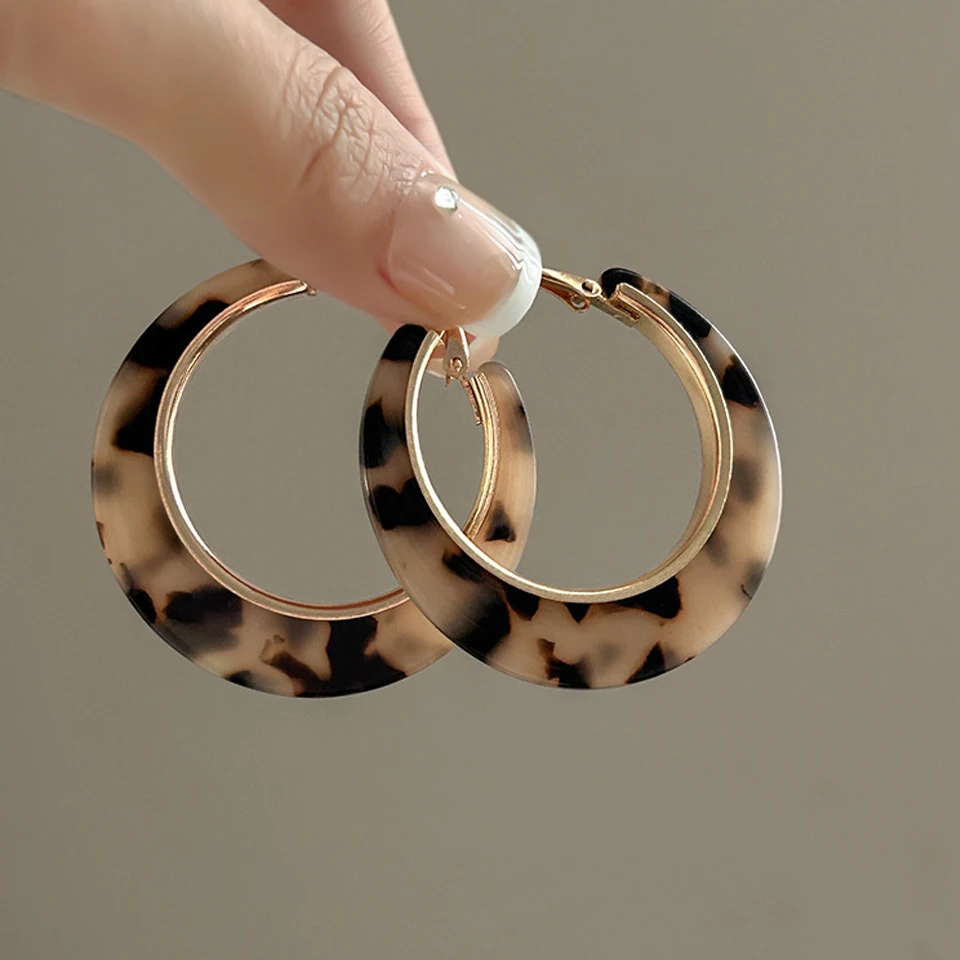ZAKOL Female Temperament Leopard Print Big Hoop Earrings For Women Personalized Gothic Girl's Exaggerated Ear Accessories