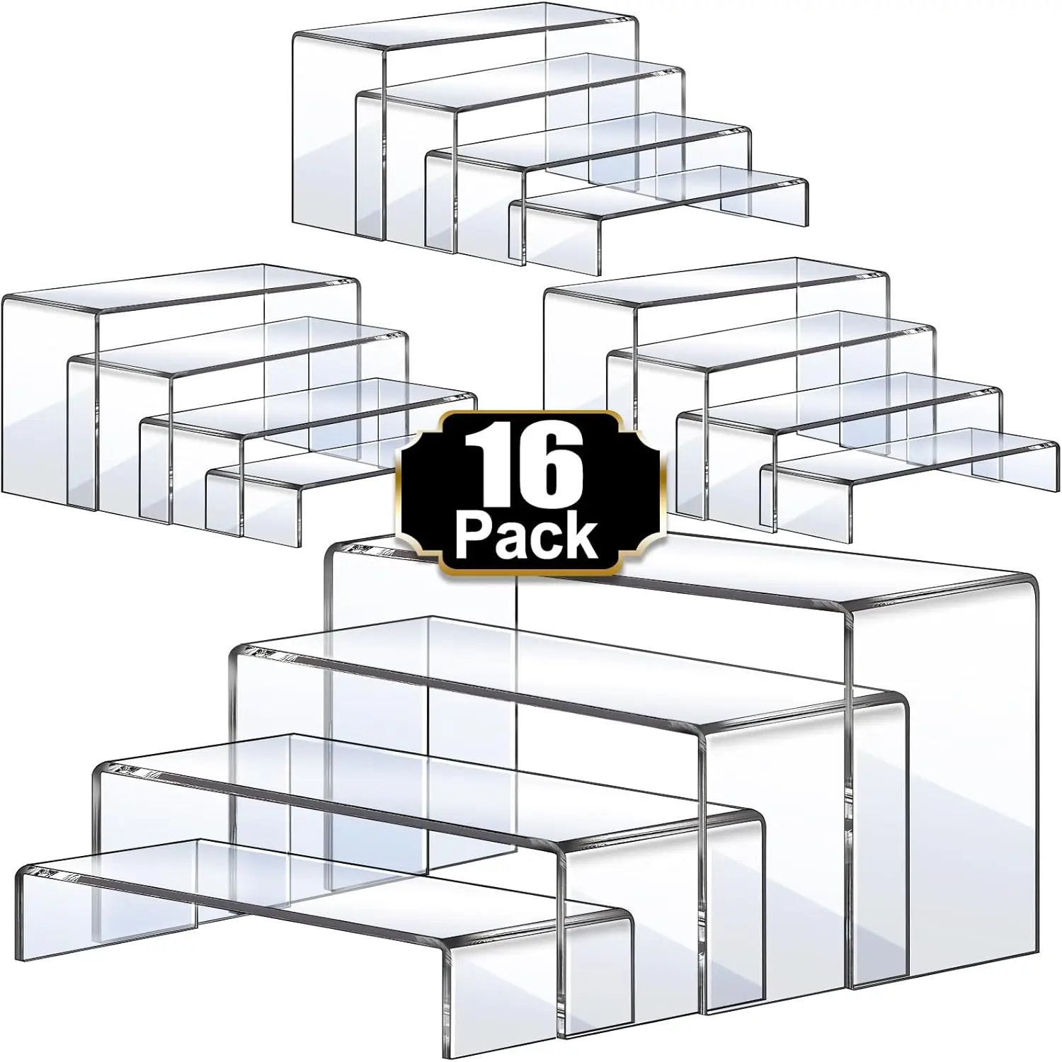 16 Pcs Acrylic Display Risers, 4 Sizes 7-9 inch, Clear Stands for Cupcake, Shoe, Candy Showcase