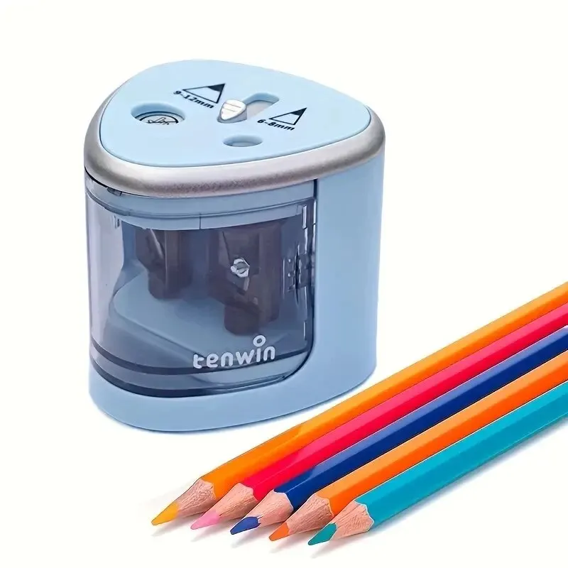 Sacapuntas eléctrico práctico de doble agujero, afilado rápido y fácil para lápices de 6-12mm, 1 ud.