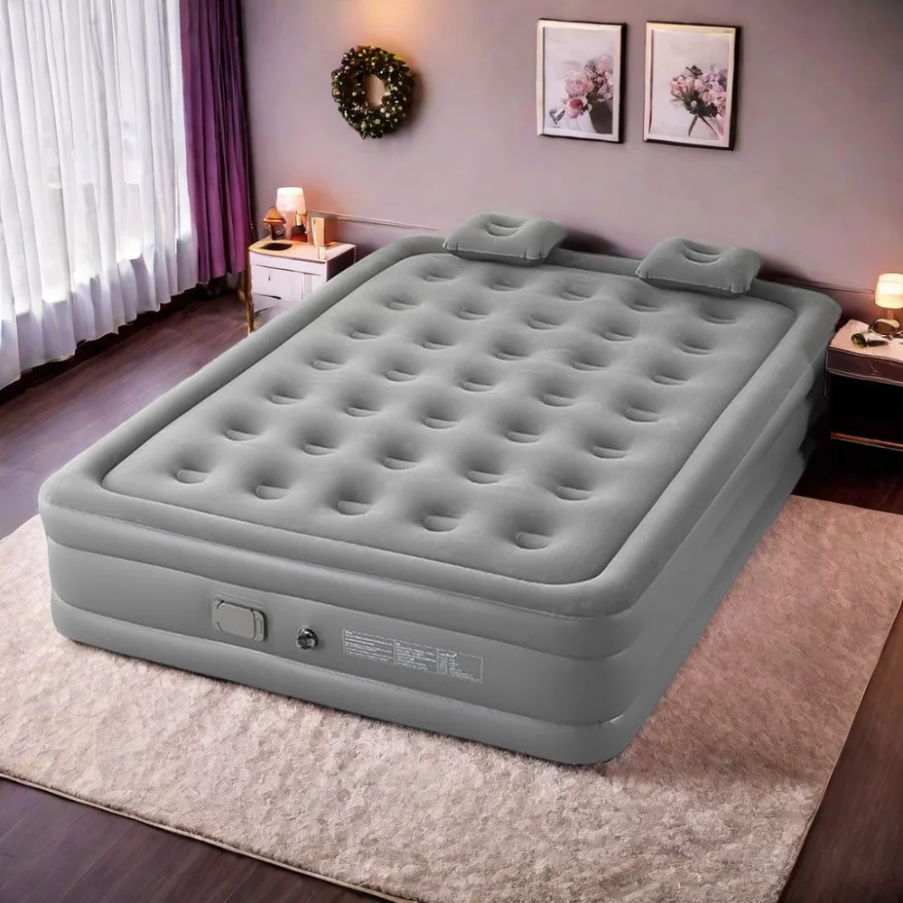 In Stock King-Size Foldable Flocking Air Mattress Sleeping Pad with Built-In Pillow for Outdoor Travel Camping Living Room Use