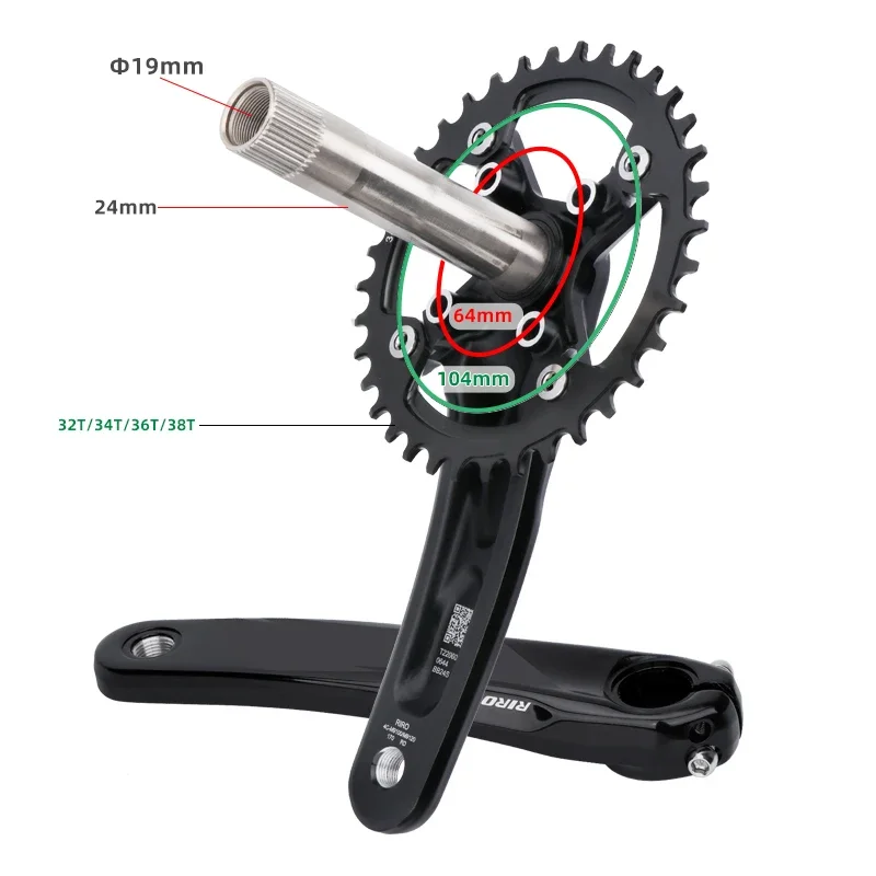 Mountain Bike Hollowtech Integrated Crankset 170/175mm Crank Arms 32/34/36/38T 104bcd Crown for Bicycle Support 9/10/11/12 Speed