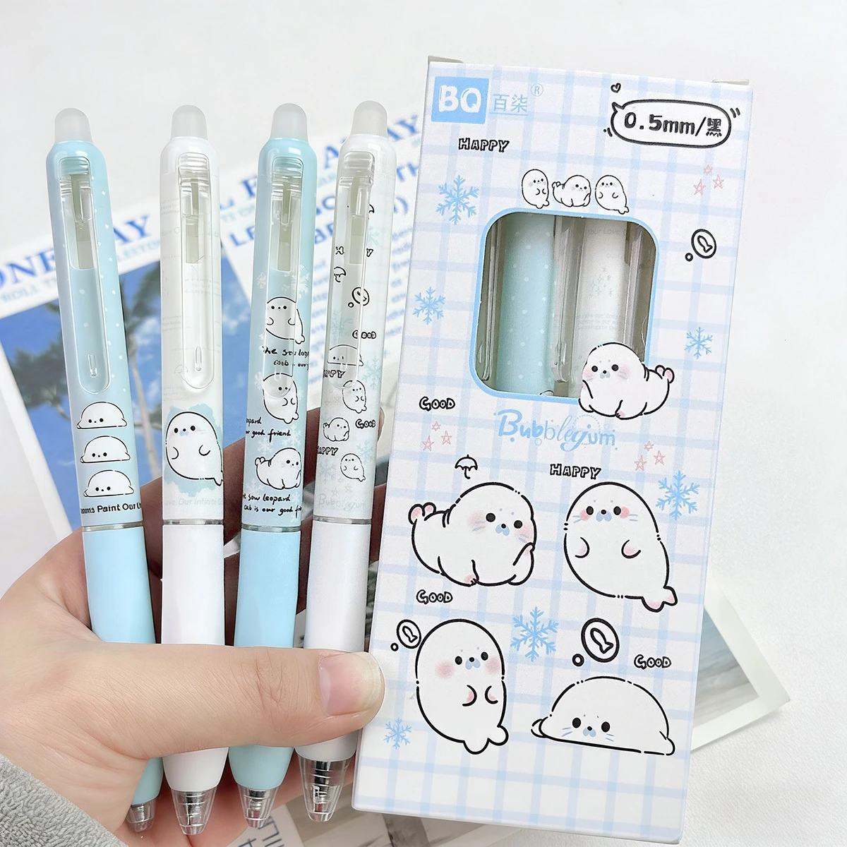 4-Pack 0.5mm Erasable Click Pens Set Blue/Black Ink Quick-Dry Signature Pens for Studying Office Journaling No Residue Essential