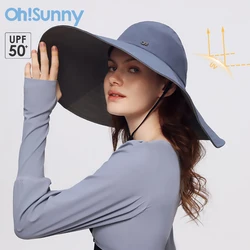 OhSunny cappello da pescatore 2024 moda berretto da spiaggia a tesa larga protezione solare da donna cappelli da sole estivi impermeabili Anti UV per escursioni all'aperto