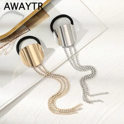 AWAYTR Elegant Women Alloy Hair Ties For Girls Ponytail Holder Rhinestone Tassel Elastic Hair Ropes Bands Punk Hair Accessories