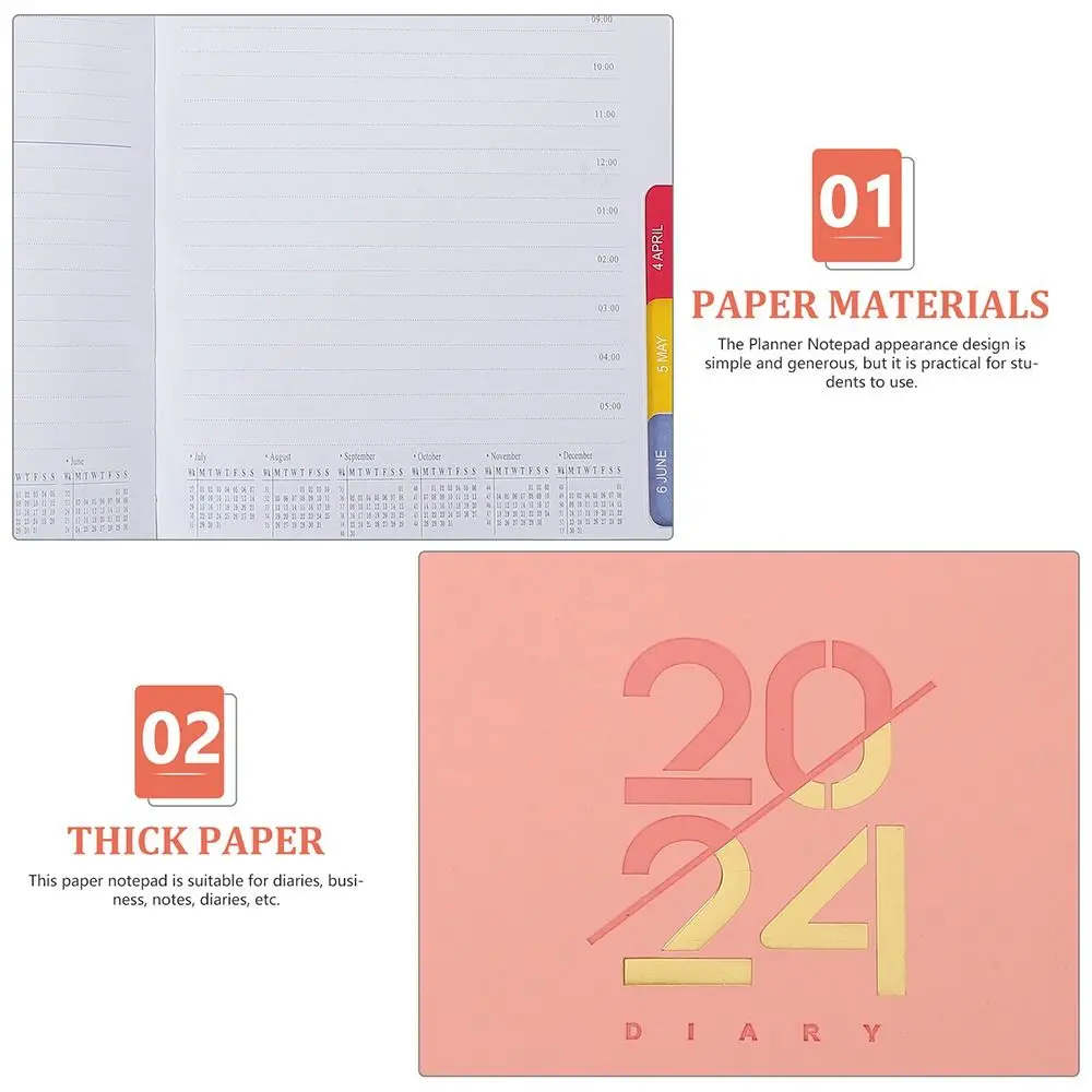 2024 English Agenda Book A5 Daily Weekly Planner Notebook Calendar Book 365 Days PU Students Notepads School Office Supplies