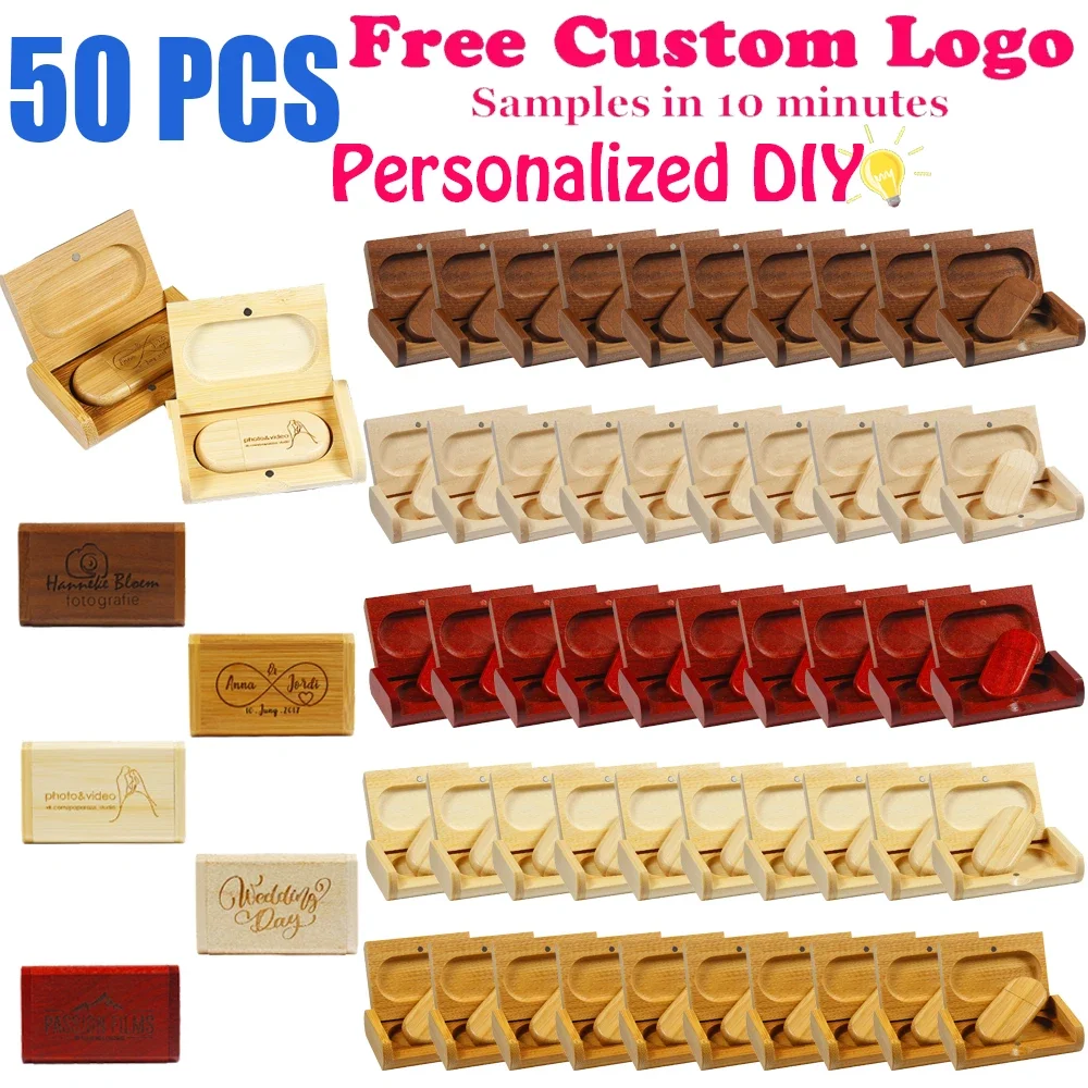 50 PCS LOT Pen Drive 128GB Free Custom Logo Memoria USB 64GB Wooden USB Flash Drive Box Creative Gift 32GB for Laptop USB Stick