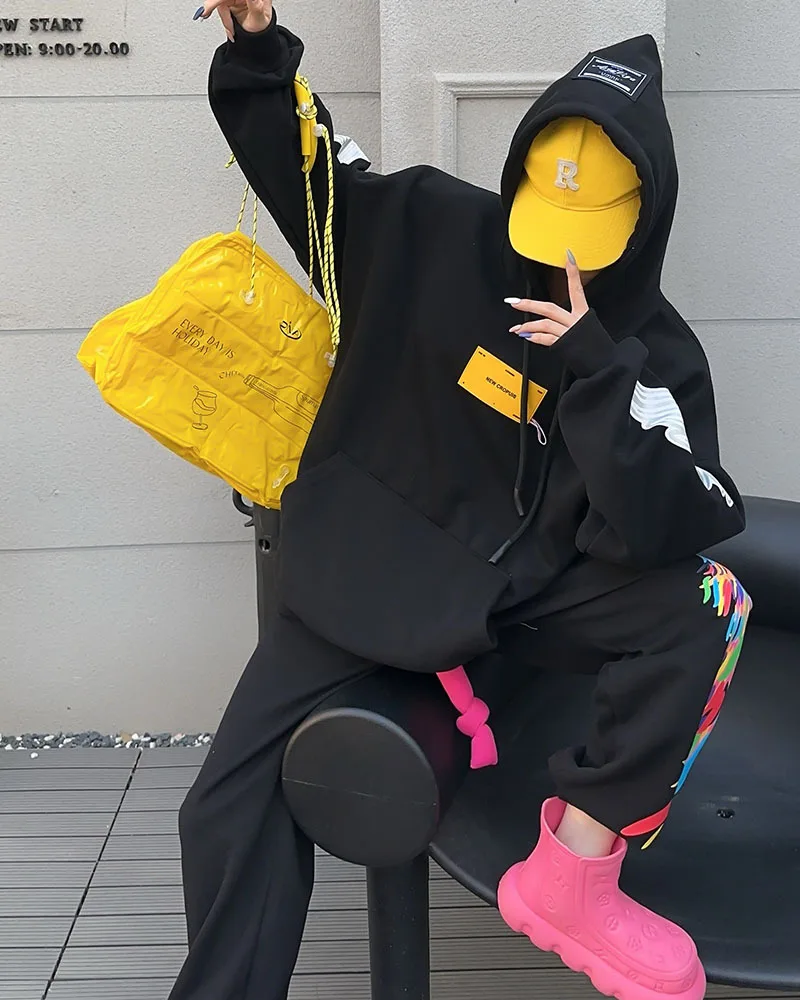 Graffiti Hip-hop Hooded Sweatshirt and Pants Sets Women 2 Piece Y2k Clothes 2024 New Casual Oversized Outfits Sportsuit Femme