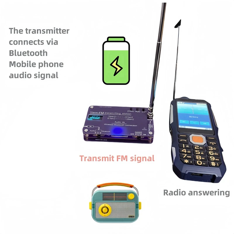 FM Transmitter 76Mhz-108Mhz Bluetooth FM Transmitter Radio With Battery For 100-Meter Transmission