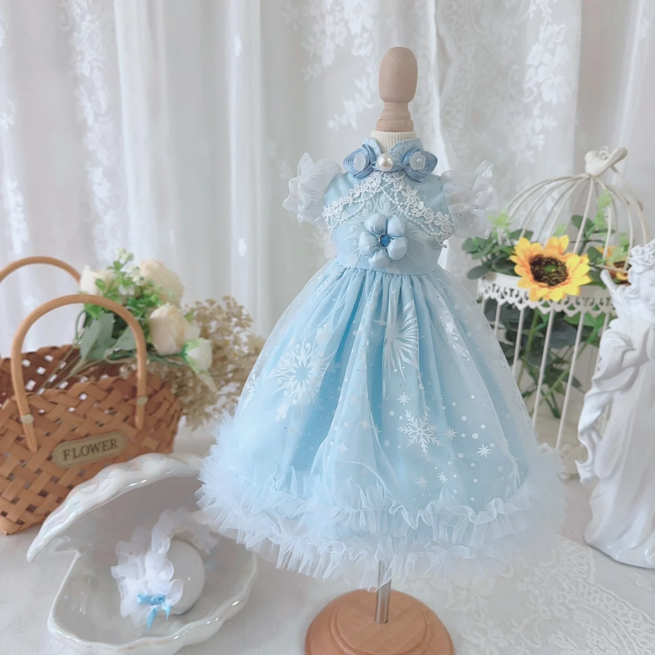 

Одежда для куклы BJD, подходит для размера 1/3, 1/4, 1/6, синего цвета, с коротким рукавом, кружевная сетчатая юбка, платье, аксессуары для куклы