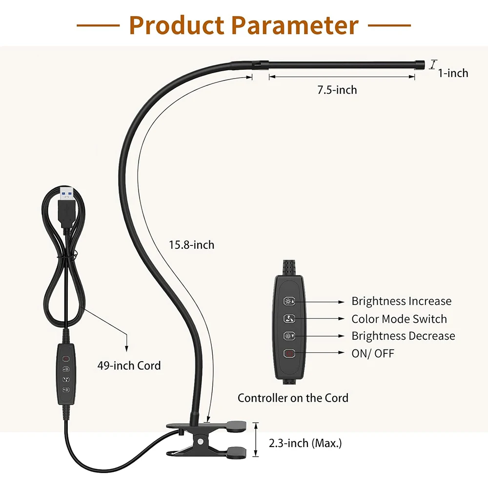 LED Desk Lamp with Clamp Adjustable 3 Color Modes 10 Brightness Level Table Lamp USB Eye Caring Flexible Gooseneck Desk Light