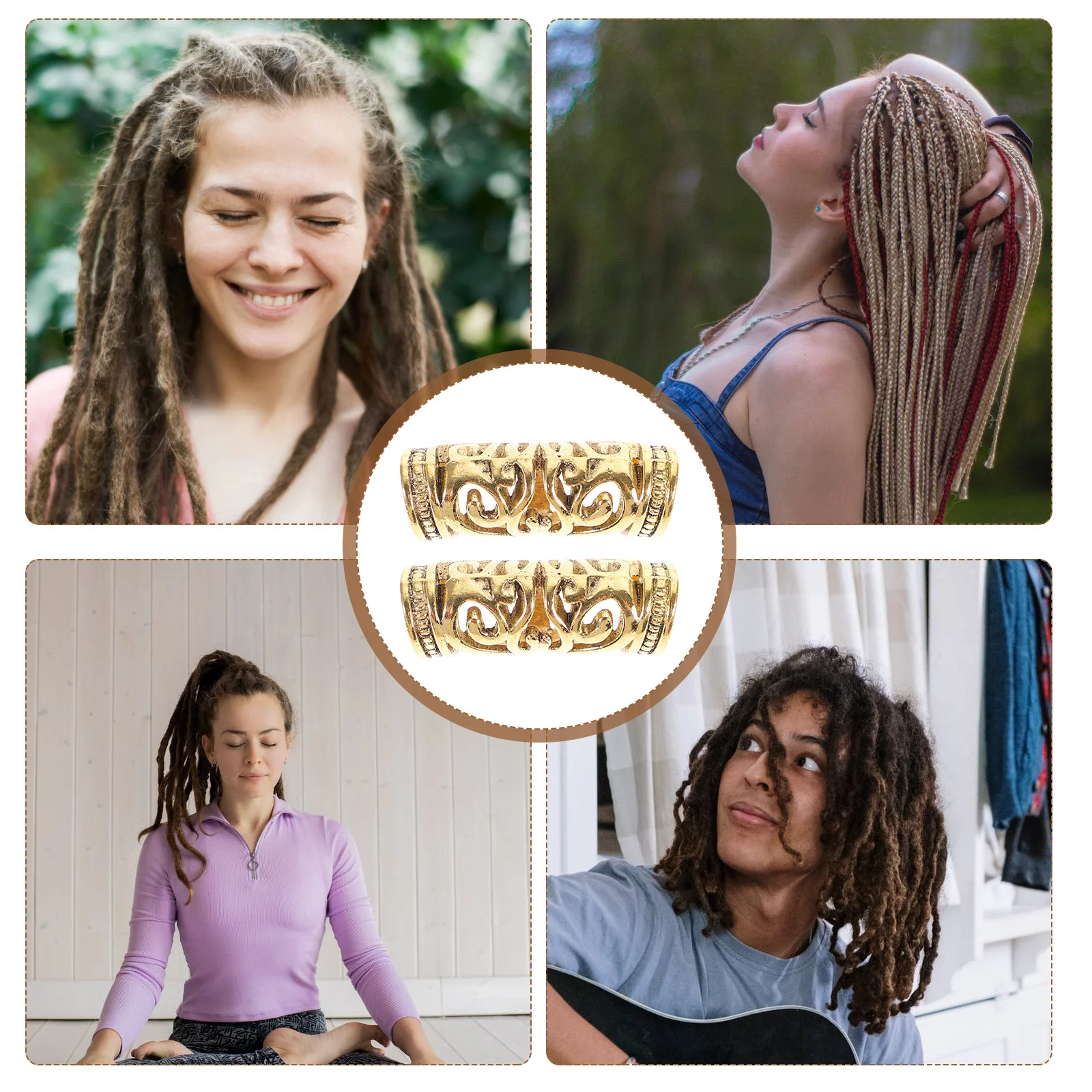 

6Pcs Vintage Inspired Hair Cuffs Alloy Dreadlock Rings for Braiding Styling Hollow Out Detail Fashion Accessory for Women