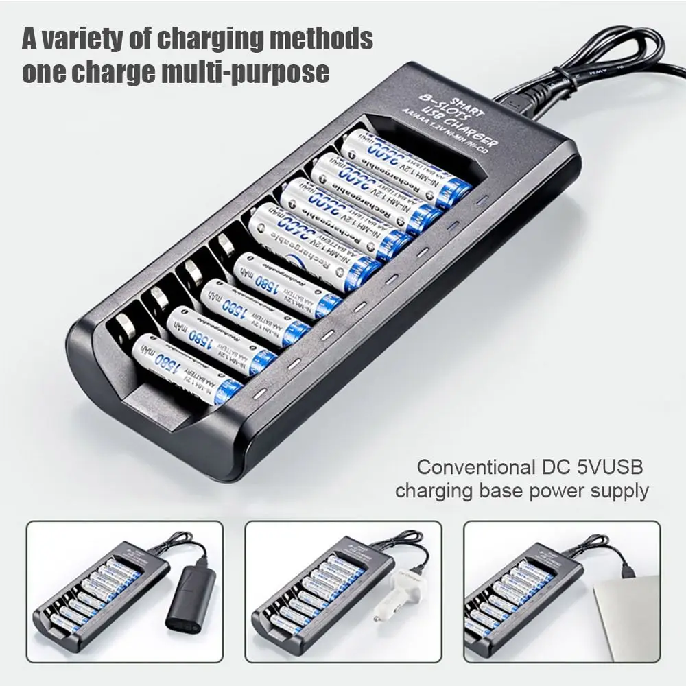 

5V 2A 4/8 Slots LED Indicator AA/AAA Battery Battery Charger Fast Charging USB Charger