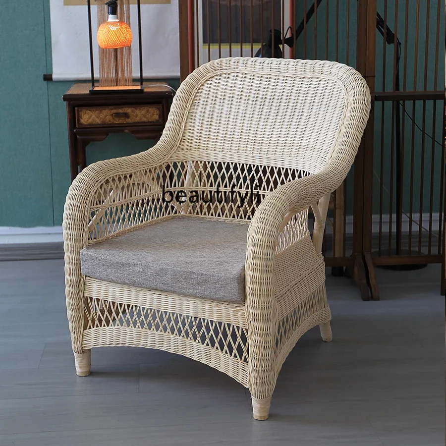 

LJYWoven Sofa Chair Outdoor Courtyard Living Room Balcony Leisure Lazy Leisure Chair Single Elderly Retro Chair