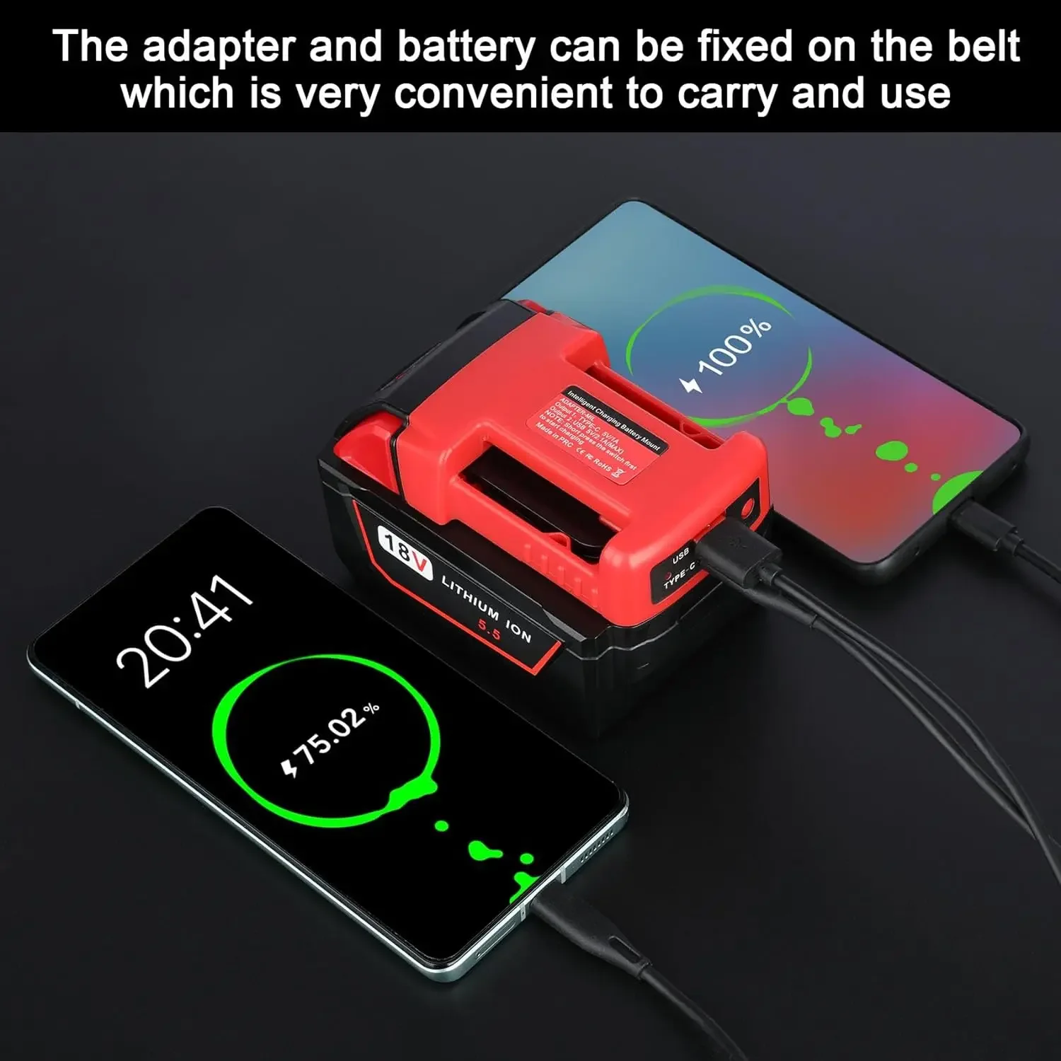 Imagem -04 - Adaptador de Bateria Usb Compatível para Milwaukee Bateria Li-ion 18v Porta de Saída 5v com Usb e Interface de Carregamento tipo c