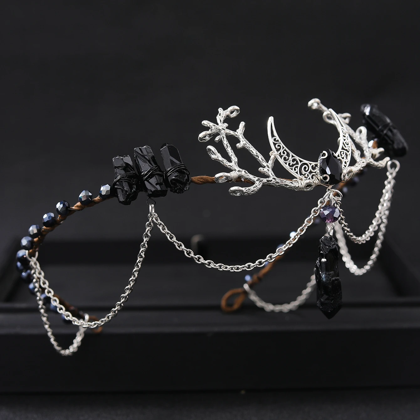 Baroque Black Crystal Crown Tiara Headband For Women Party Rhinestone Prom Diadem Hairband Crown image 3
