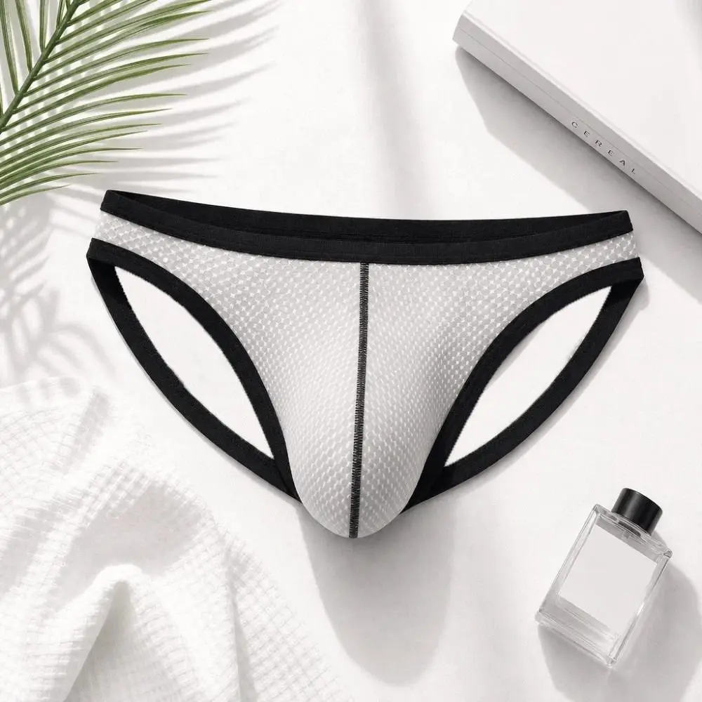 Patchwork Thin Belt Thong Briefs T-back Lingerie Pouch Briefs Low Waist Men's Underwear Swim Bikini 2