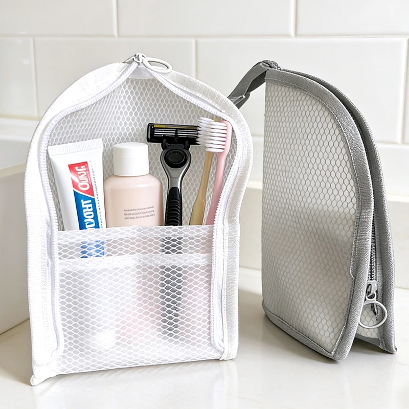 Waterproof Travel Toiletry Bag Mesh Cosmetic Bag Toothbrush Women Storage Box Folding Zipper Travel Makeup Brush Bag Portable