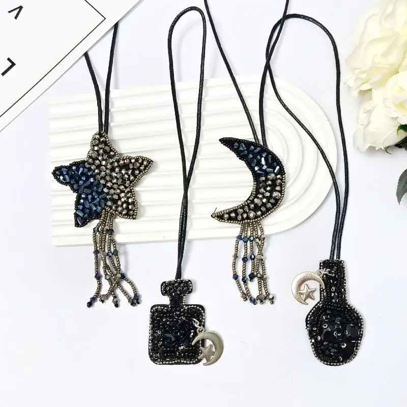 

Пластырь для духов со звездами и луной, 3D-подвеска из бисера для ремешка своими руками, аппликация из бисера на брелке-мешке