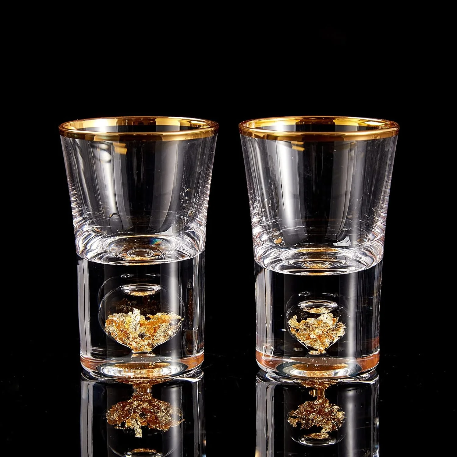 Shot Glasses (1.5oz),  Shot Glass Set Decorated with 24K Gold Leaf Flakes, Cool & Cute Shot Cups, BPA-Free & -Free, Perfect for