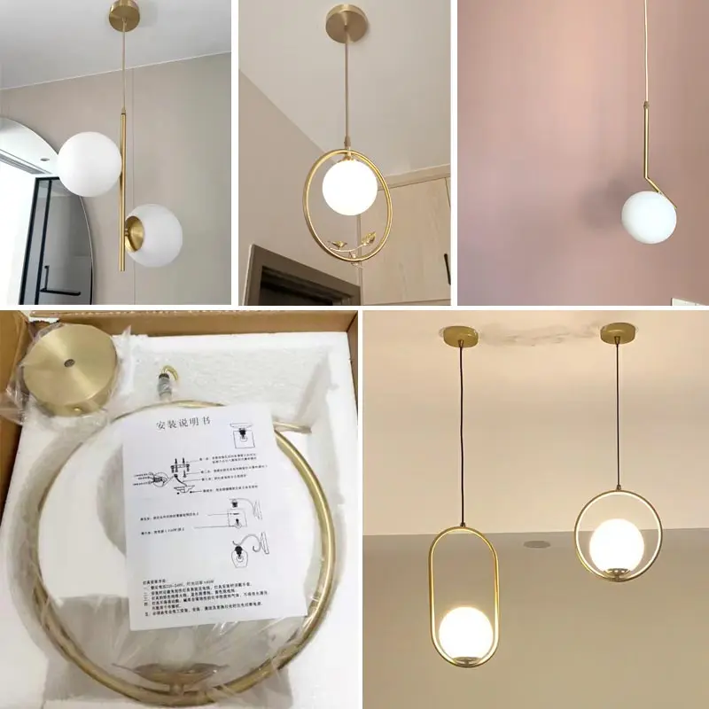 Modern Ceiling Pendant Lights Fixture Real Copper Led Hanging Lamps Kitchen Living Room Dining Room Decor Glass lampshade