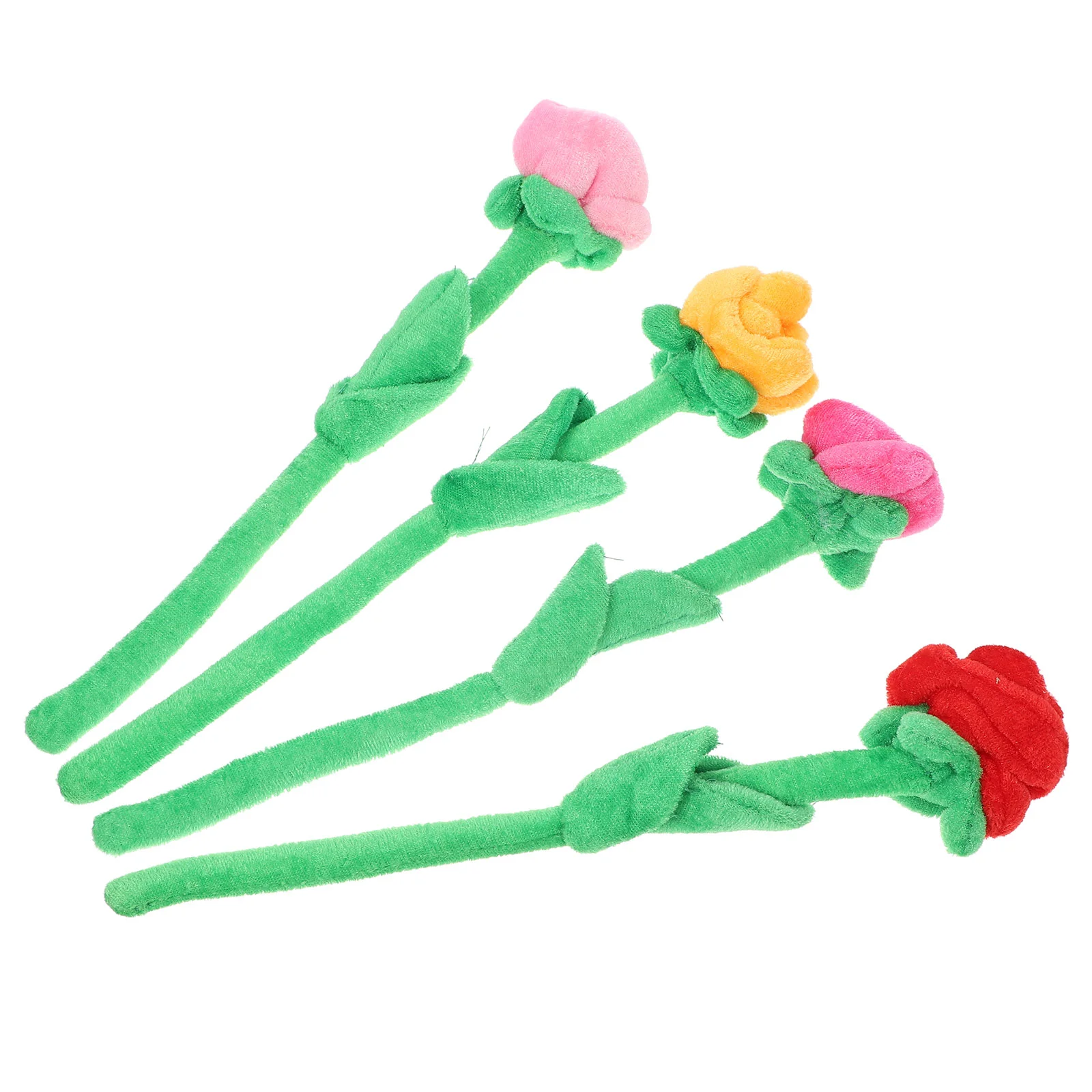 4 Pcs Simulation Artificial Flowers Roses Bouquet Stuffed Gift Plush Chew Fake