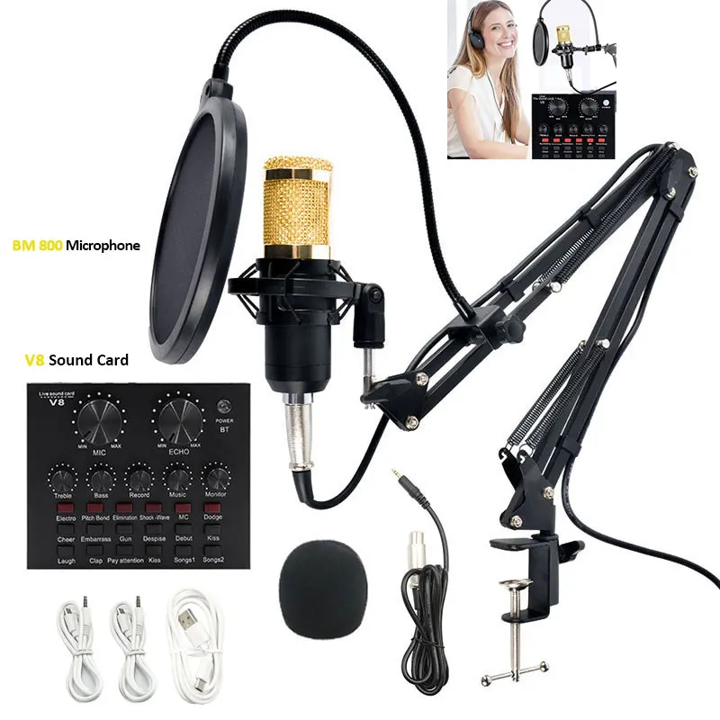 Professional Anchor Capacitance Microphone Wireless Bluetooth Connection for PC Karaoke Live Streaming Studio Recording BM800 Ar