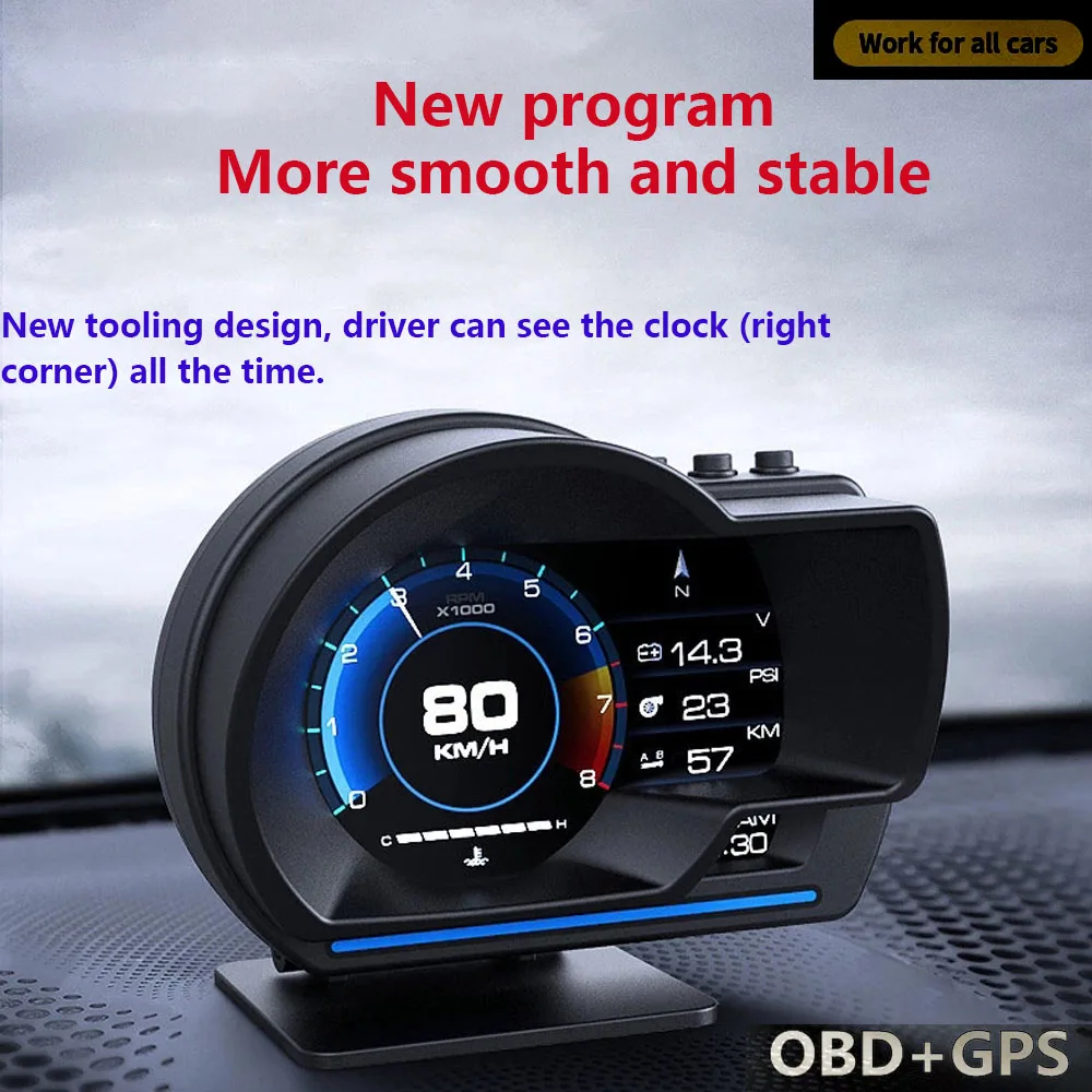 Universal Car OBD2 GPS HUD Head Up Display Modified LCD Gauge Turbo Water Temp Fault Code Diagnostic Detector