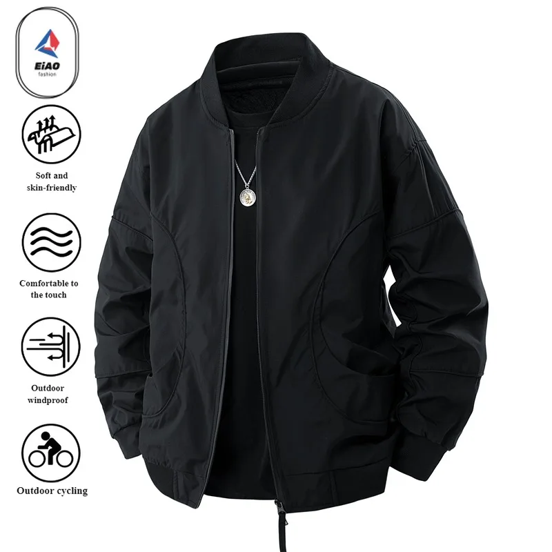 

2025 Spring Autumn American Streetwear Jacket Men Japanese Style Stand Collar Windproof Casual Water Resistant Baseball Coat