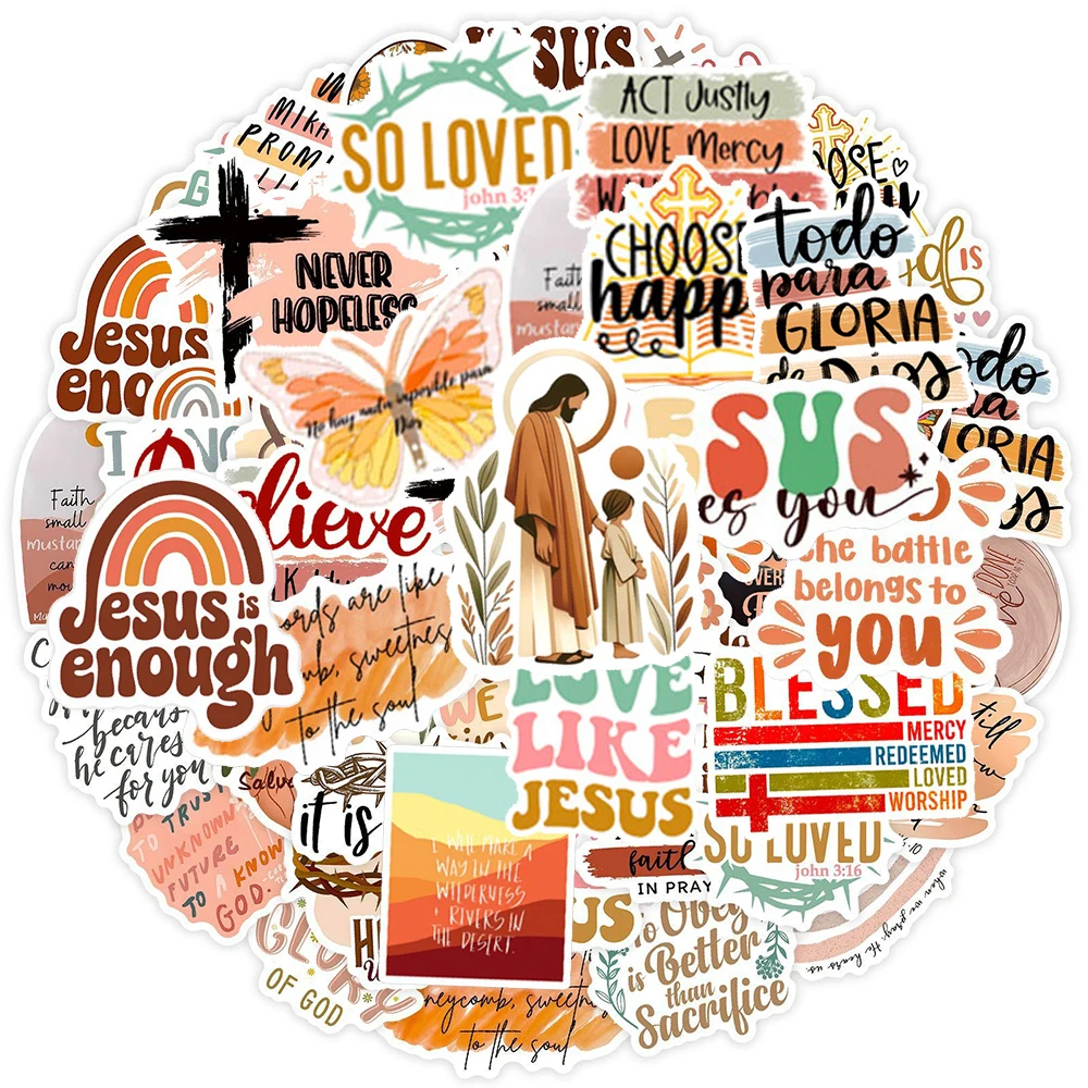 

10/30/50pcs Boho Style Cartoon Jesus Phrase Graffiti Stickers Decals DIY Laptop Phone Luggage Vintage Decoration Sticker Kid Toy