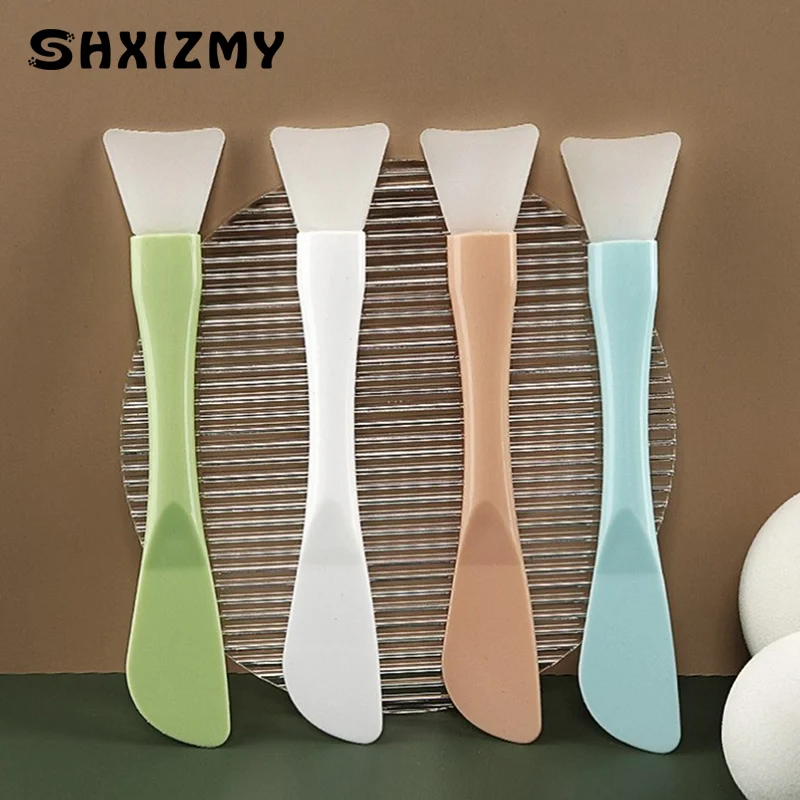 Silicone Facial Mask Brush Soft Head with Scraper Integrated Dual-use Mud Film Brush DIY Film Adjusting Beauty Tool