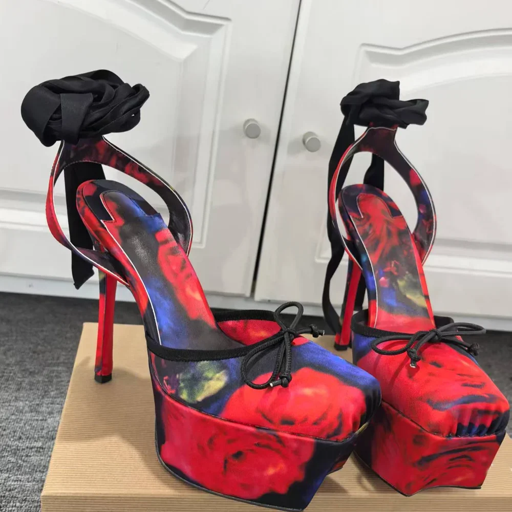 

Platform Slingback Lace Up Sandals Sexy Square Toe Thin Heel Mixed Colors New Arrivals Fashion Women Runway Shoes