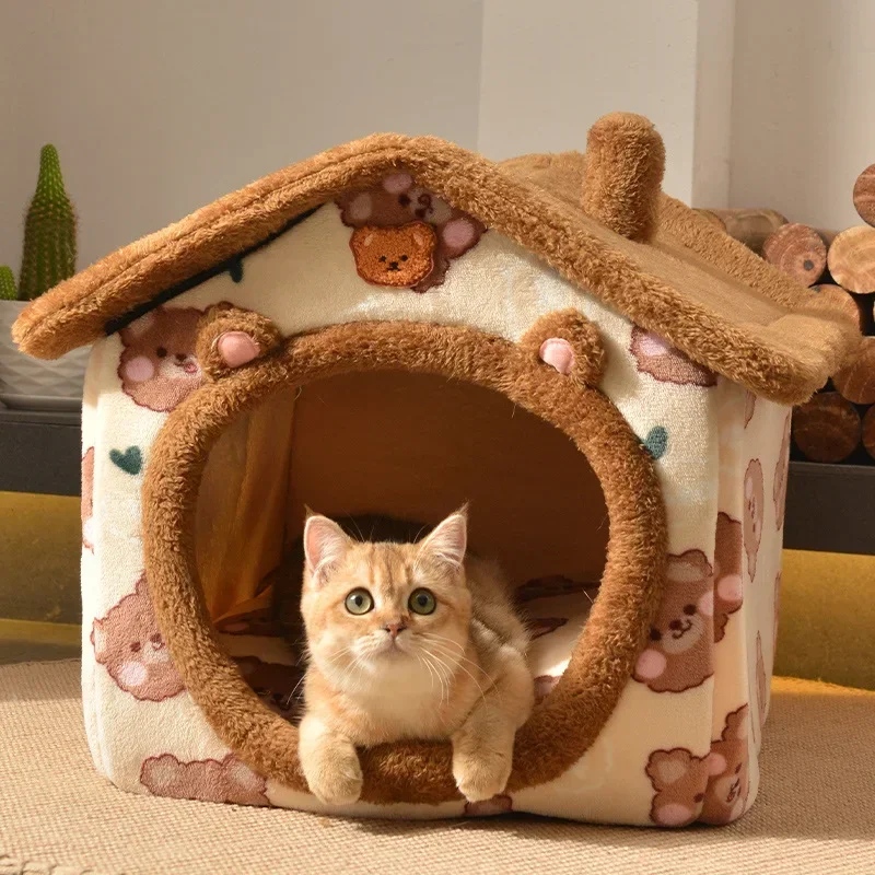 Imagem -02 - Dobrável Pet Dormiring House Four Seasons Canil Quente Cama Indoor Tent Nest Small Dog Cat Nest Sofá Removível Pet Cesta de Almofada