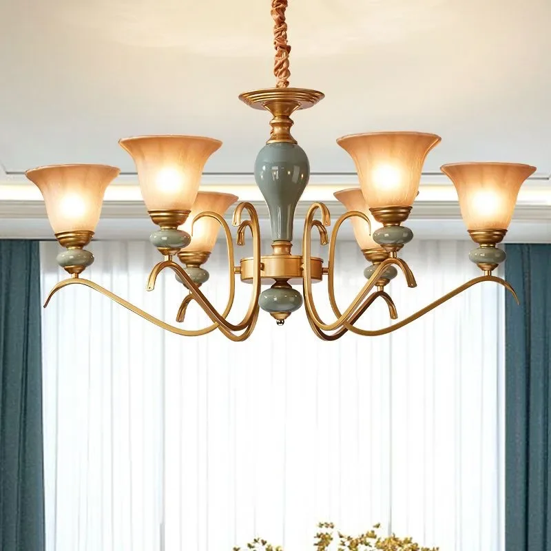 

FAIRY American Retro Chandelier LED European Luxury Ceramic Living Room Restaurant Bedroom Study Villa Hotel Cafe Pendent Lamp