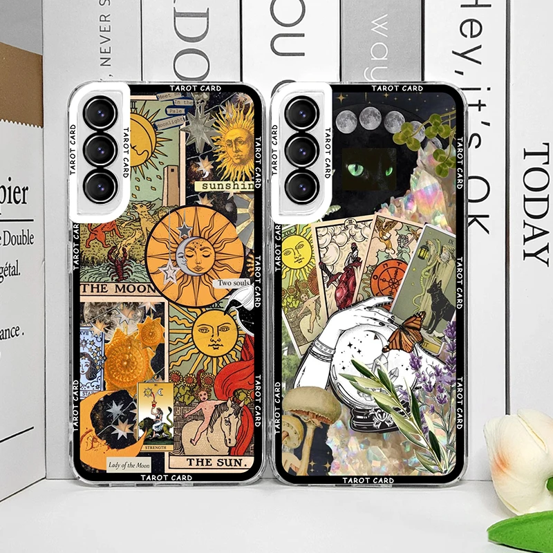 Coque de téléphone avec Collage de cartes de Tarot de sorcière abstraite, étui souple transparent pour Samsung Galaxy S25 S24 S23 S22 S21 S20 Plus Ultra FE A55