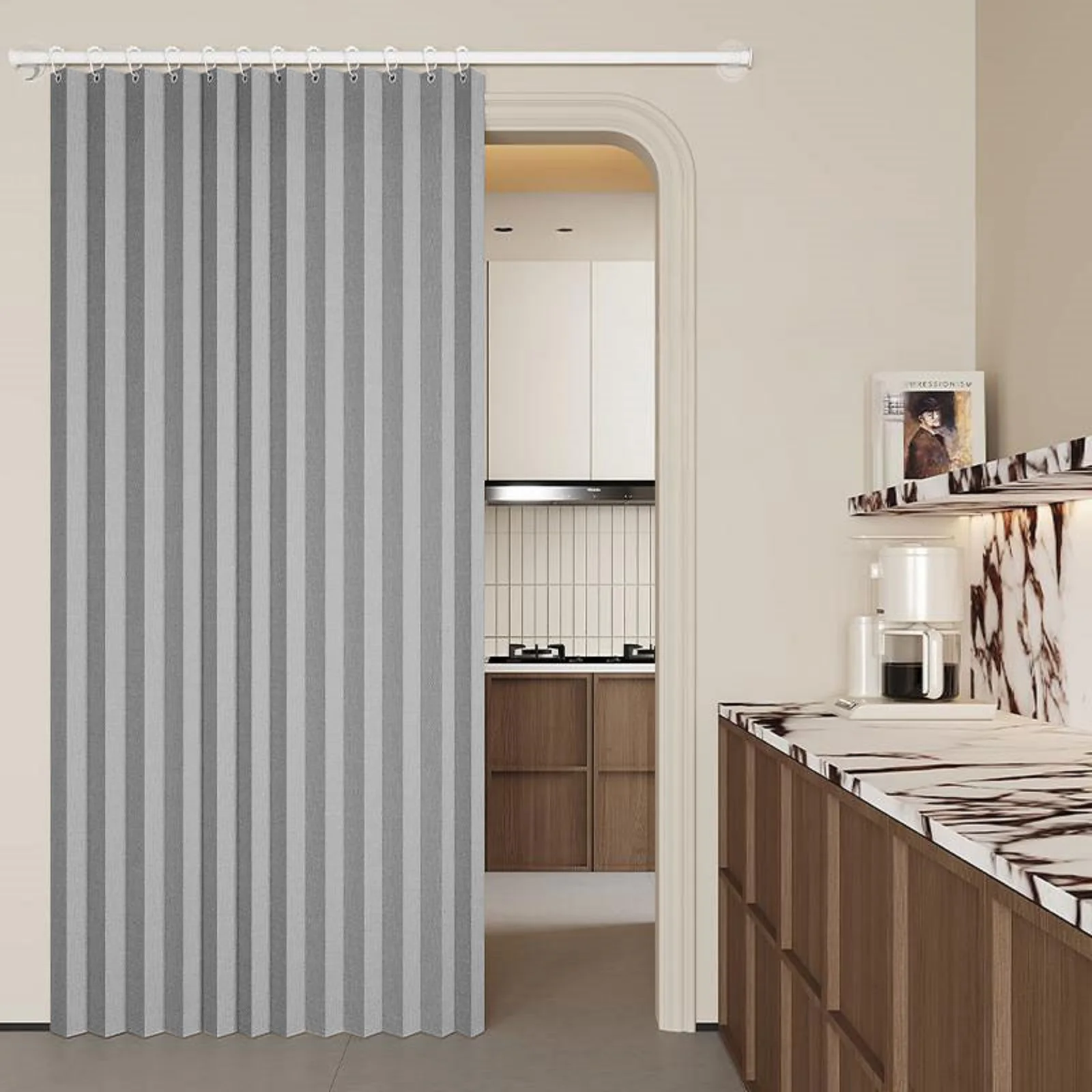 No Drill Semi Transparent Door Curtain Soft Glow with Hooks for Dark Hall Small Corridor Easy Install Keep Bright Feel Spacious