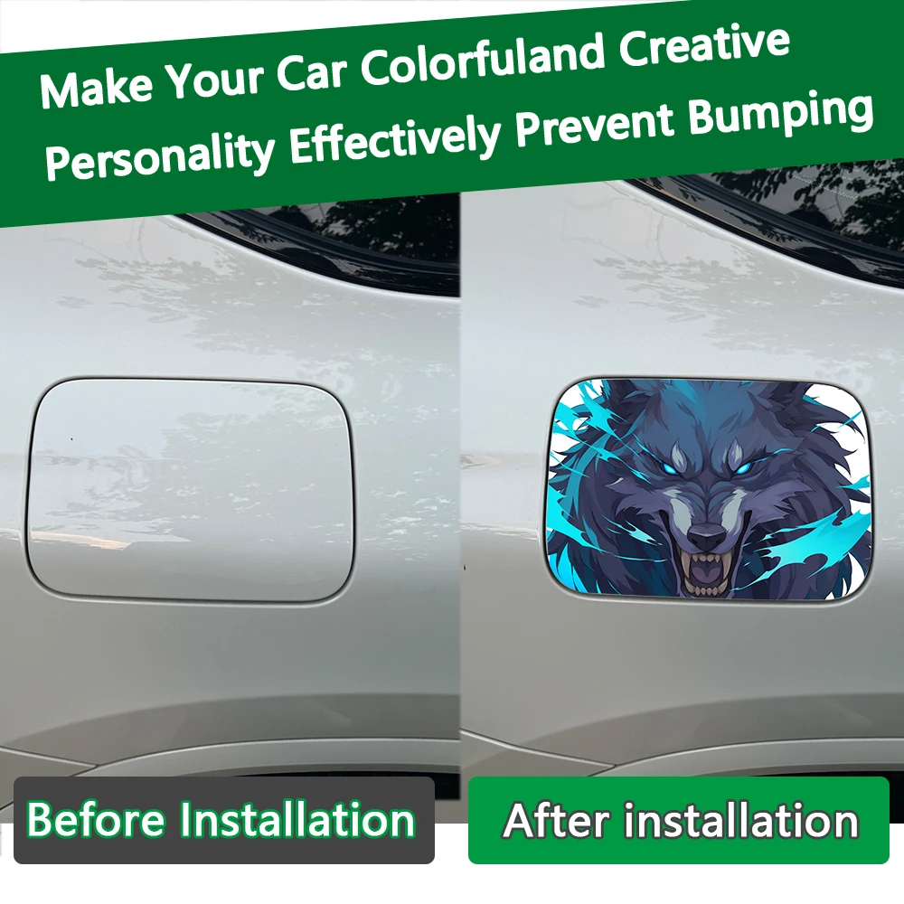 Anime Roaring Wolf Car Fuel Cap Sticker PET Wear-resistant UVProof Vehicle Side Door Customized Modification Exterior Auto Decal view 4