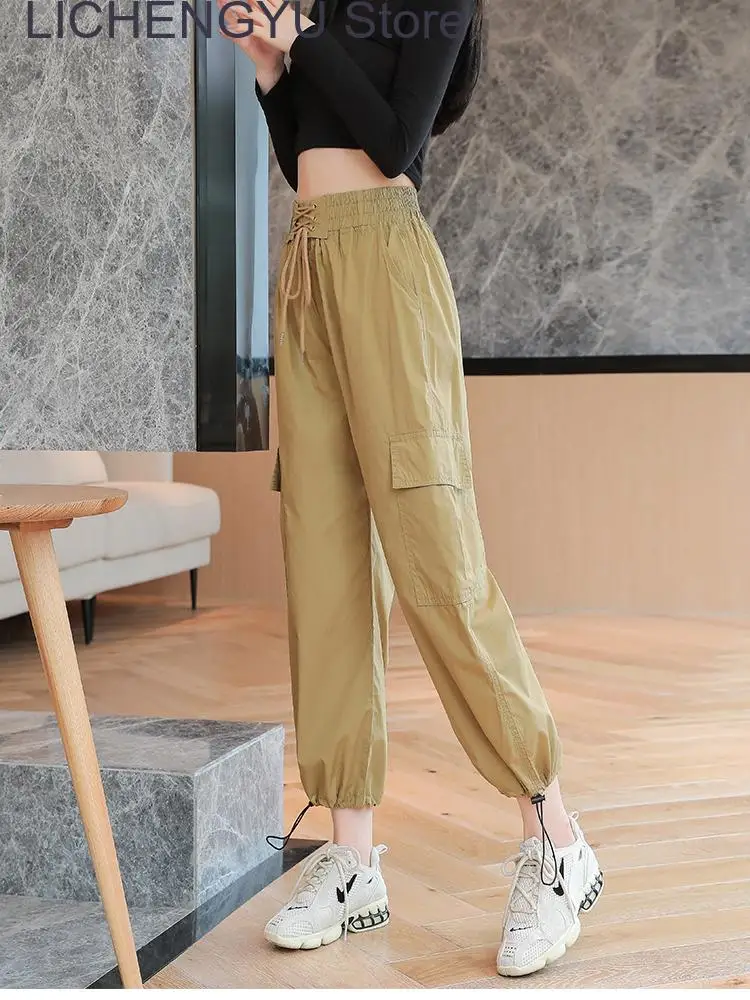 High Waist Elastic Harem Pants Student Casual Baggies Woman Pants Fall Fashion New Angle-length Cargo Trousers Bottom